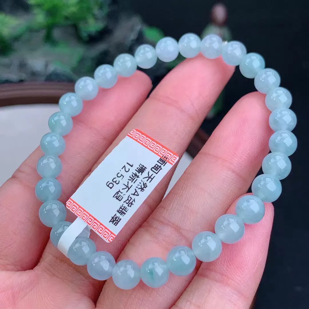 缅甸天然翡翠A货 老坑料起胶冰种 满色圆珠手串 手链  
尺寸6.4mm   y 12.53