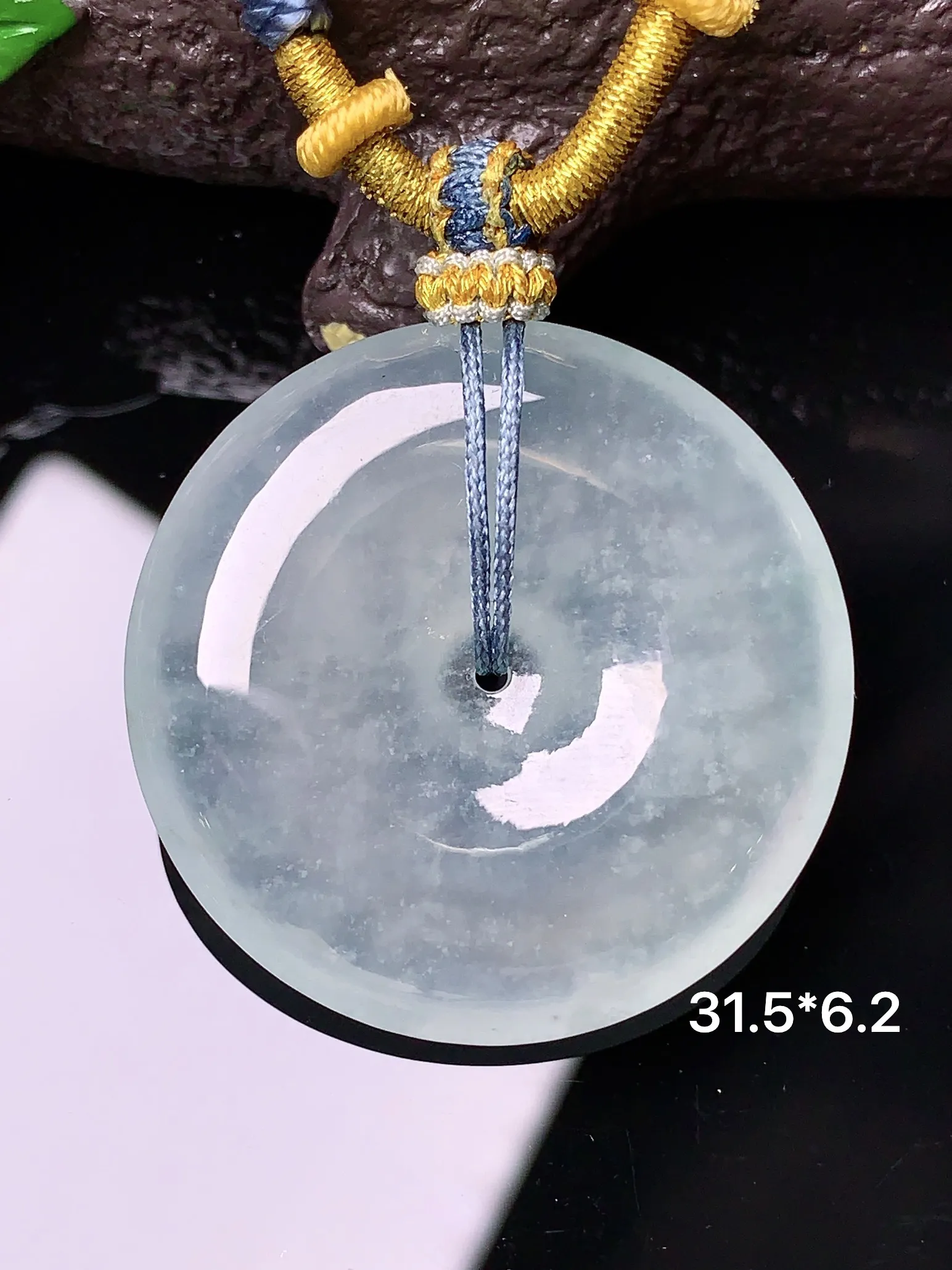 冰种平安扣吊坠 玉质细腻 色泽清新艳丽 整体尺寸31.5*6.2