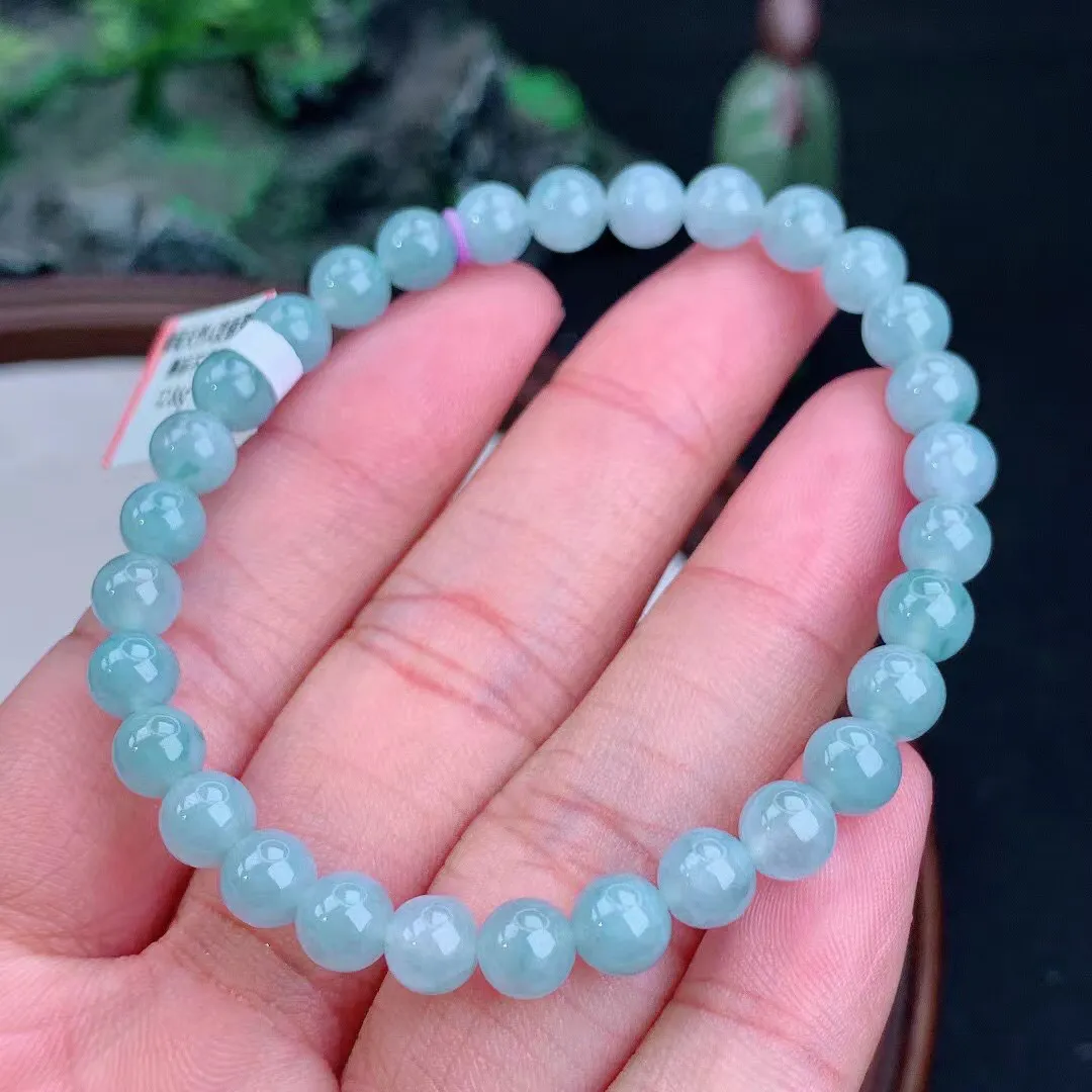 缅甸天然翡翠A货 老坑料起胶冰润 满色圆珠手串 手链  
尺寸6.2mm  y 12.86