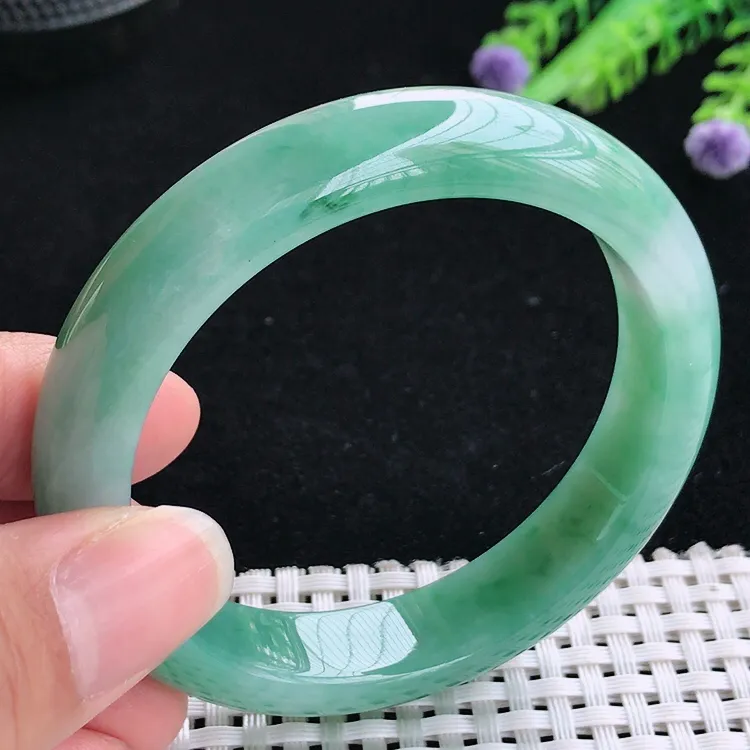 自然光55圈口老坑精美冰润满色飘花手镯翡翠玉镯尺寸55/12.2/8