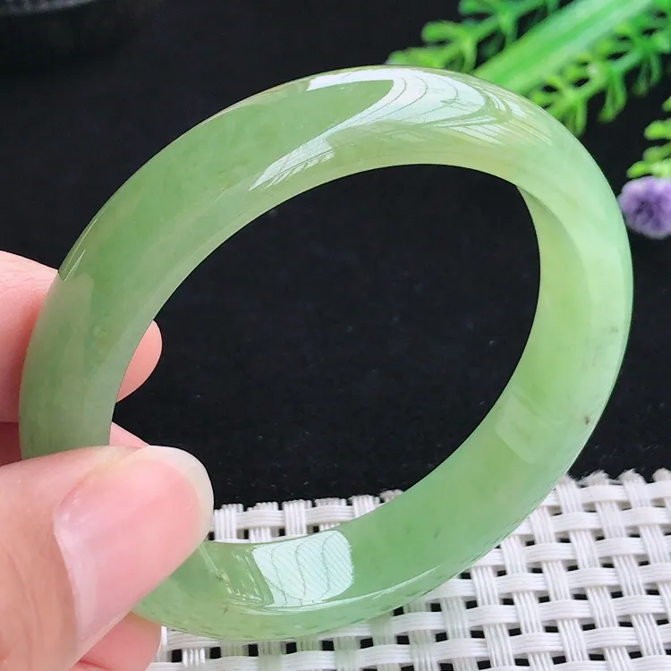自然光51.3小圈口老坑冰胶水灵特色满色黄加绿手镯翡翠玉镯尺寸51.3/12/7.2