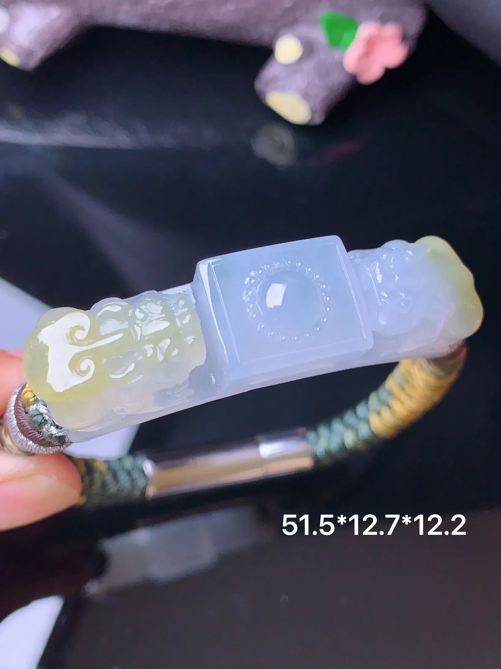 飘黄翡貔貅手链 玉质细腻 色泽清新艳丽 整体尺寸51.5*12.7*12.2