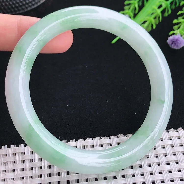 自然光57.8圈口老坑冰润起胶芙蓉飘绿手镯翡翠玉镯尺寸57.8/10.3/10.1