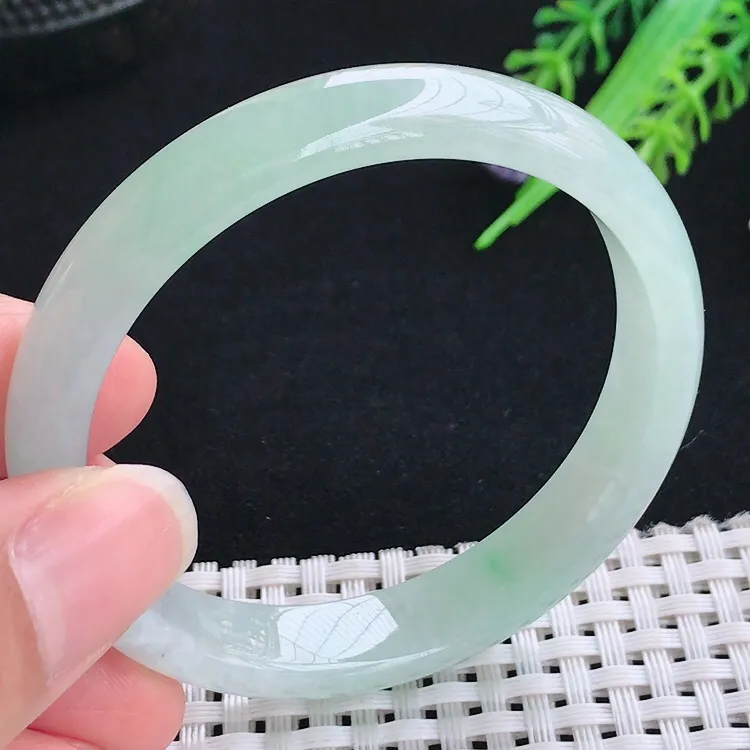 自然光52圈口老坑冰胶水灵冰晴底手镯翡翠玉镯尺寸52/10.5/6.2