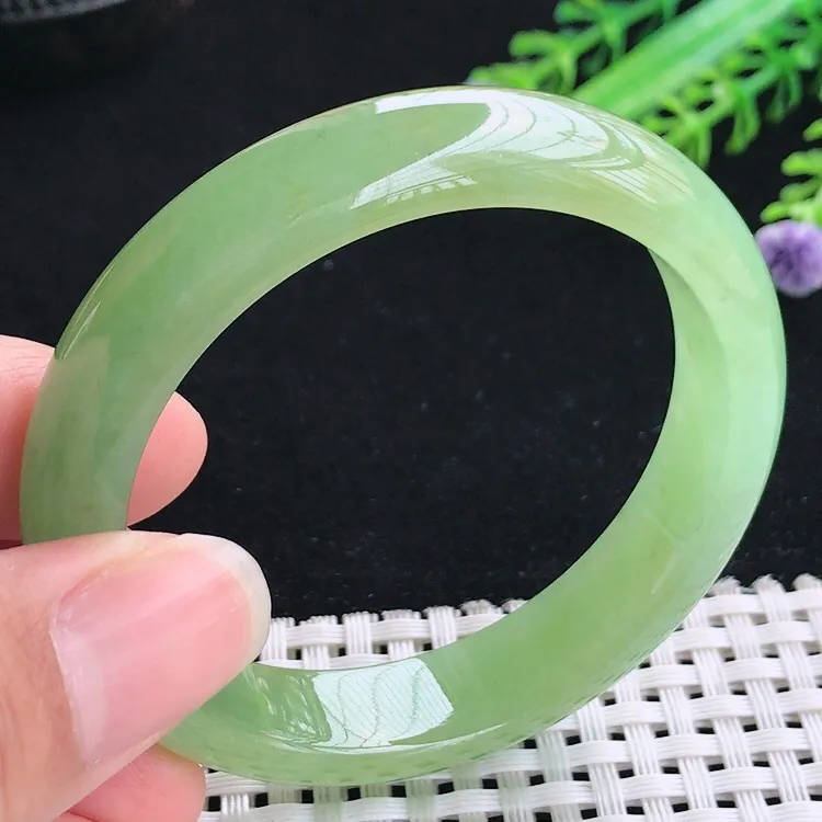 自然光51.3小圈口老坑冰胶水灵特色满色黄加绿手镯翡翠玉镯尺寸51.3/12/7.2