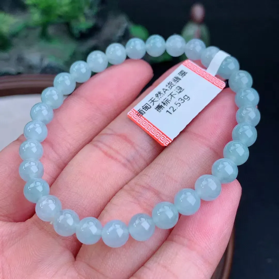 缅甸天然翡翠A货 老坑料起胶冰种 满色圆珠手串 手链  
尺寸6.4mm   y 12.53