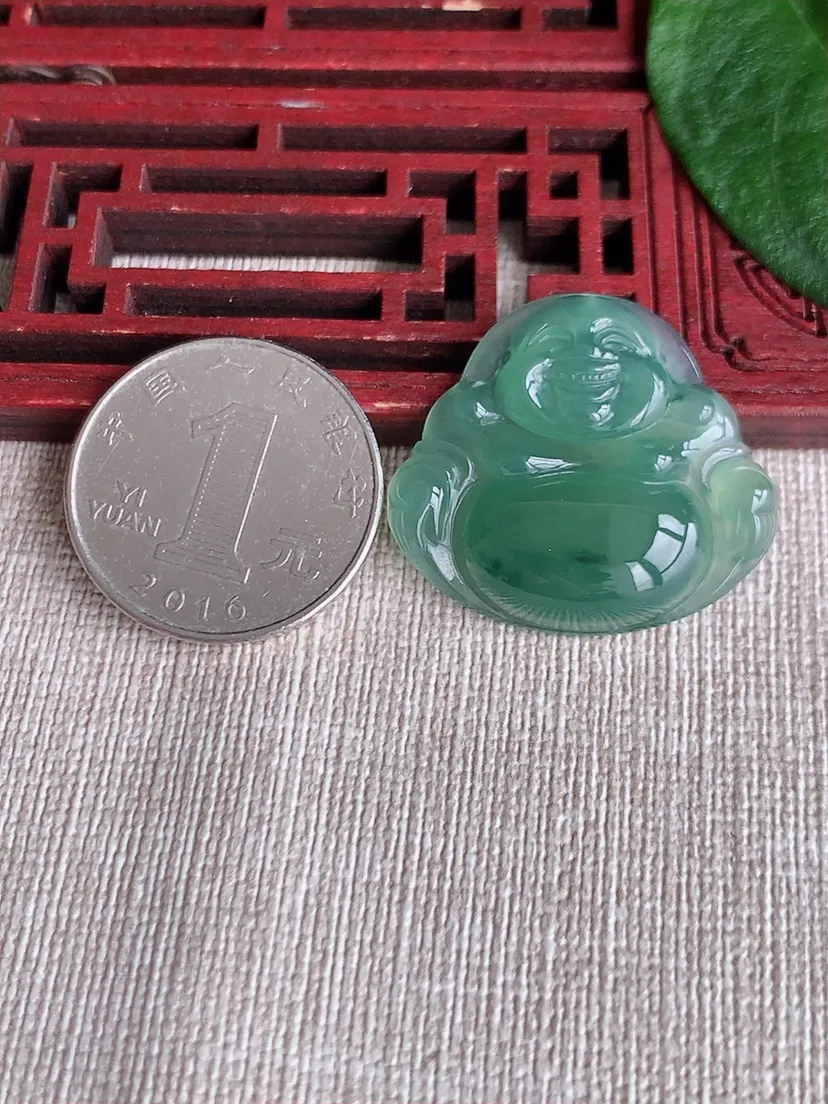 天然A货翡翠飘花佛公吊坠尺寸27.4×30.6×5.5m量6.57g 0504