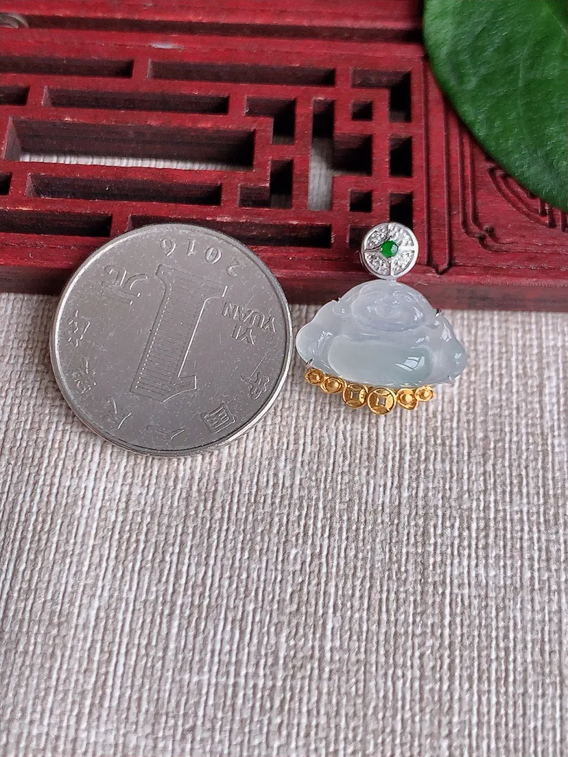 天然A货翡翠18K白月光佛公吊坠尺寸19.7×10.3×17.4×6.4m量2.24g 0504
