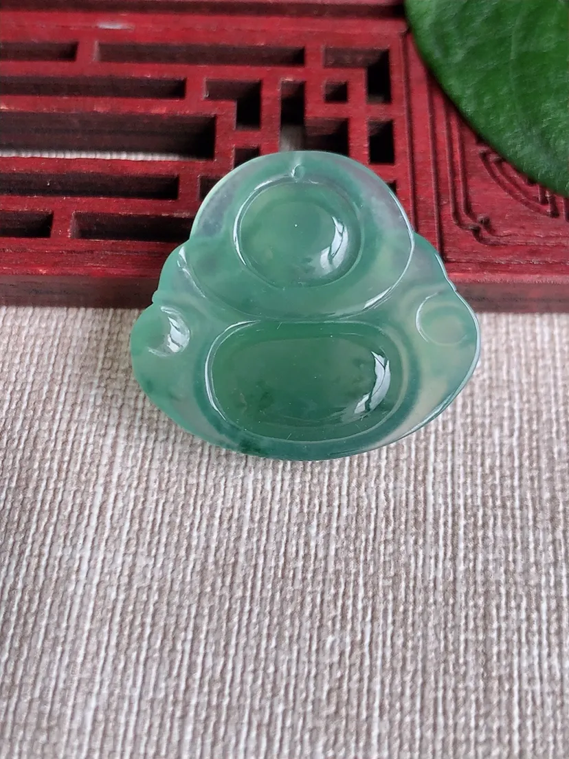 天然A货翡翠飘花佛公吊坠尺寸27.4×30.6×5.5m量6.57g 0504