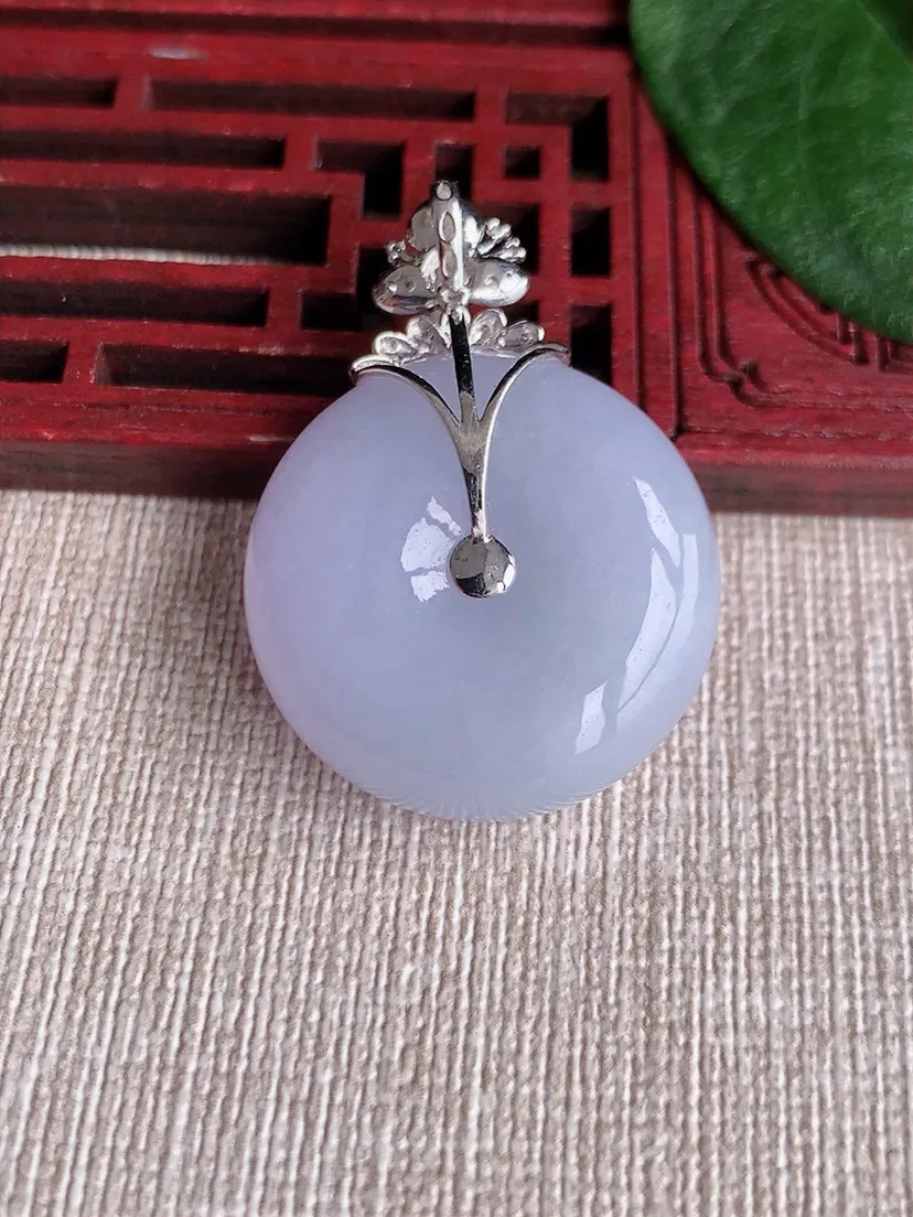 天然A货翡翠18K金伴紫罗兰平安扣吊坠尺寸36.8×25.7×10.4m量16.38g 0504