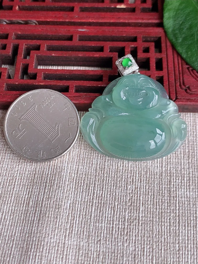 天然A货翡翠18K晴水佛公吊坠尺寸38.6×28.6×35×6.7m量10.60g 0504