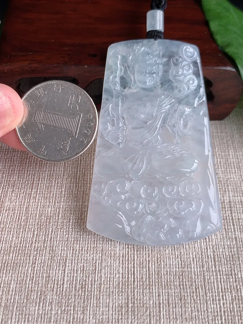 天然A货翡翠白月光不动明王吊坠尺寸64.6×39.4×6m量37.54g 0504
