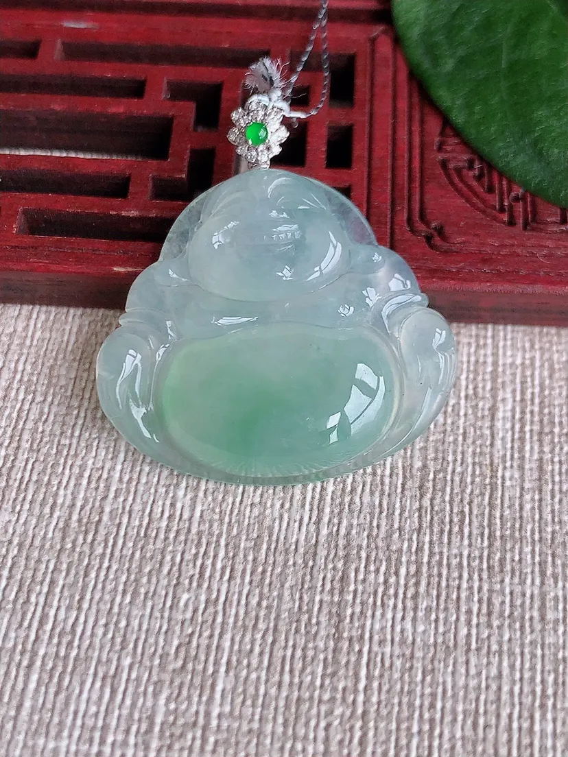天然A货翡翠18K晴绿佛公吊坠尺寸35×28×21.8×5.8m量8.77g 0504
