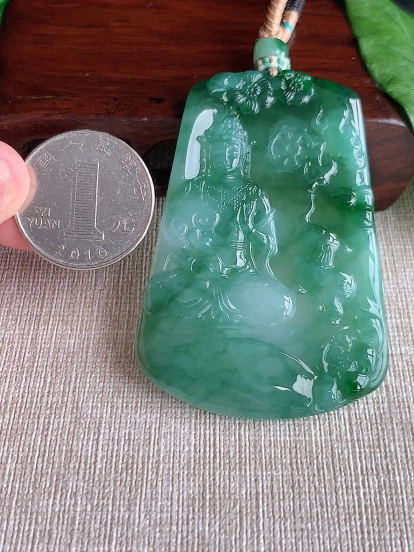 天然A货翡翠飘花普贤菩萨吊坠尺寸62.7×43×5.2m量37.36g 0504