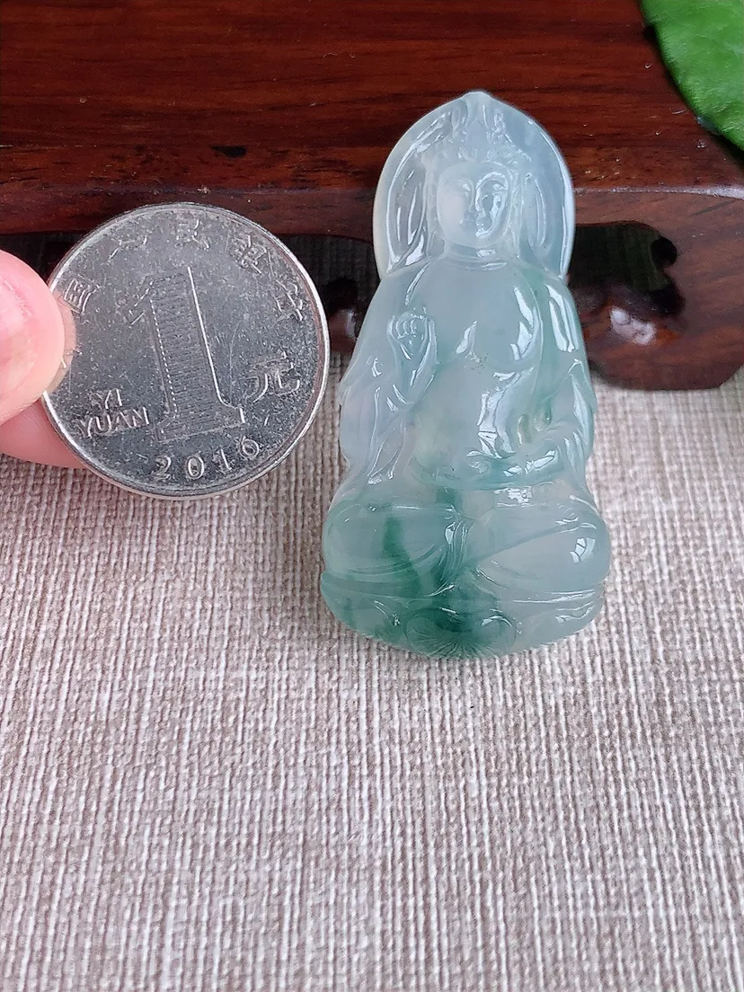 天然A货翡翠飘花观音吊坠尺寸47.2×24×7.6m量14.50g 0504