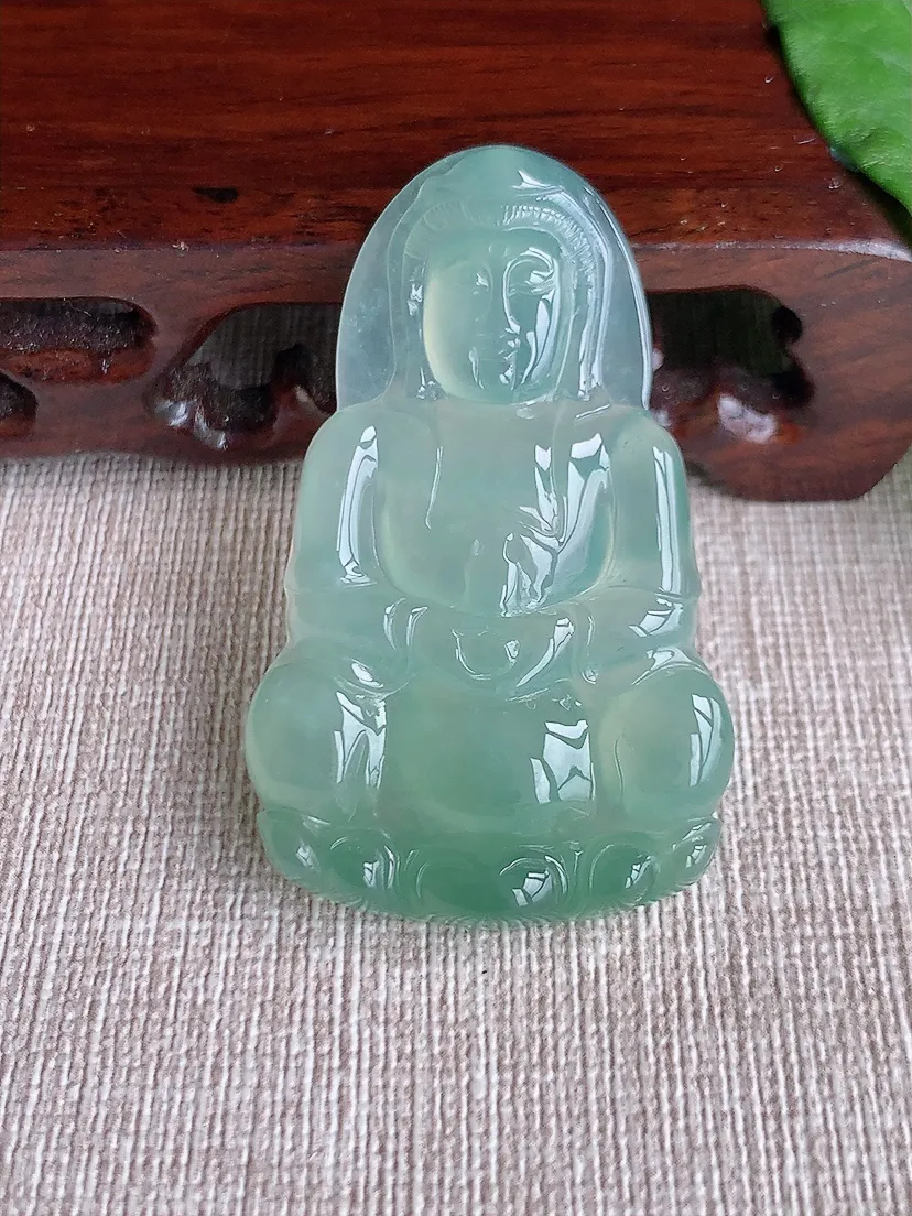 天然A货翡翠晴水正装观音吊坠尺寸50×30.6×5.8m量15.80g 0504