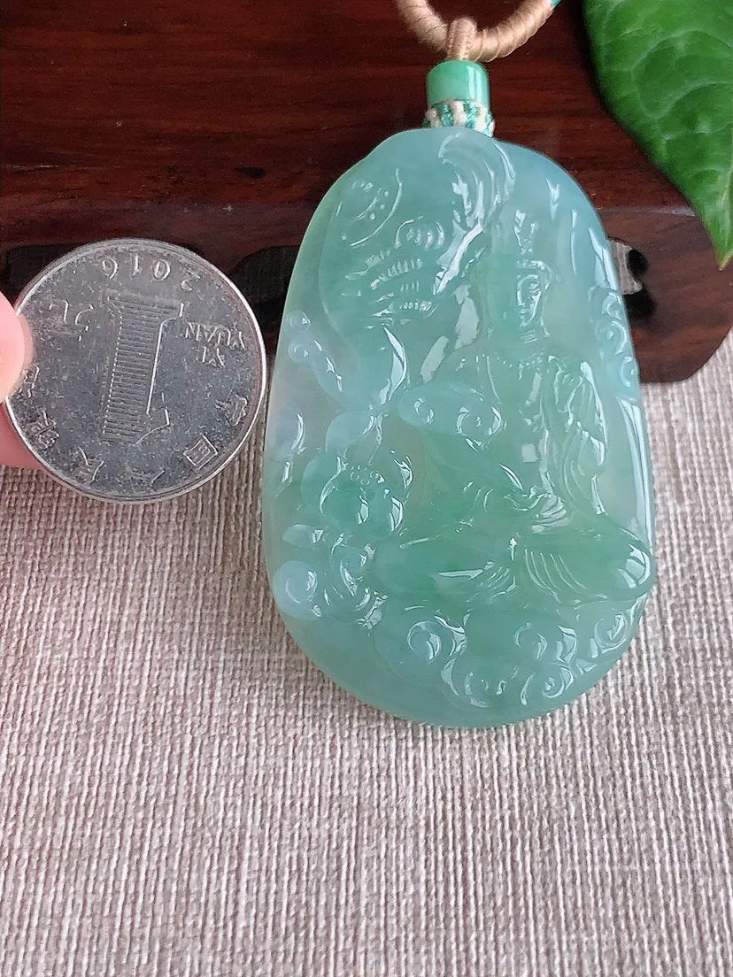 天然A货翡翠晴水普贤菩萨吊坠尺寸56.7×36.3×5.5m量30.90g 0506