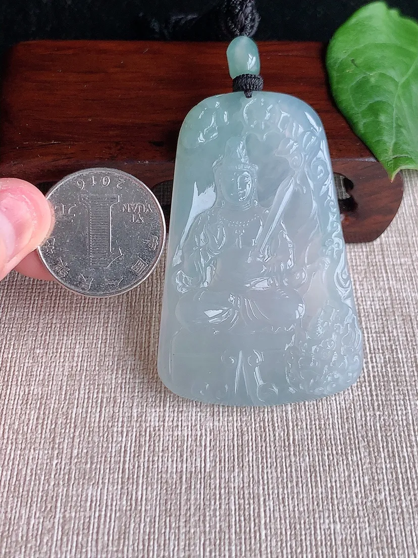 缅甸天然a货翡翠老坑冰种文殊菩萨吊坠  尺寸60.6×38.5×5.5mm 重量34.25g 0507