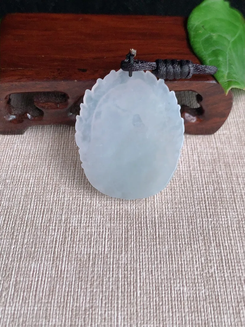 天然A货翡翠白月光一刀切生肖鼠吊坠尺寸42.4×34.2×5.7m量14.10g 0507