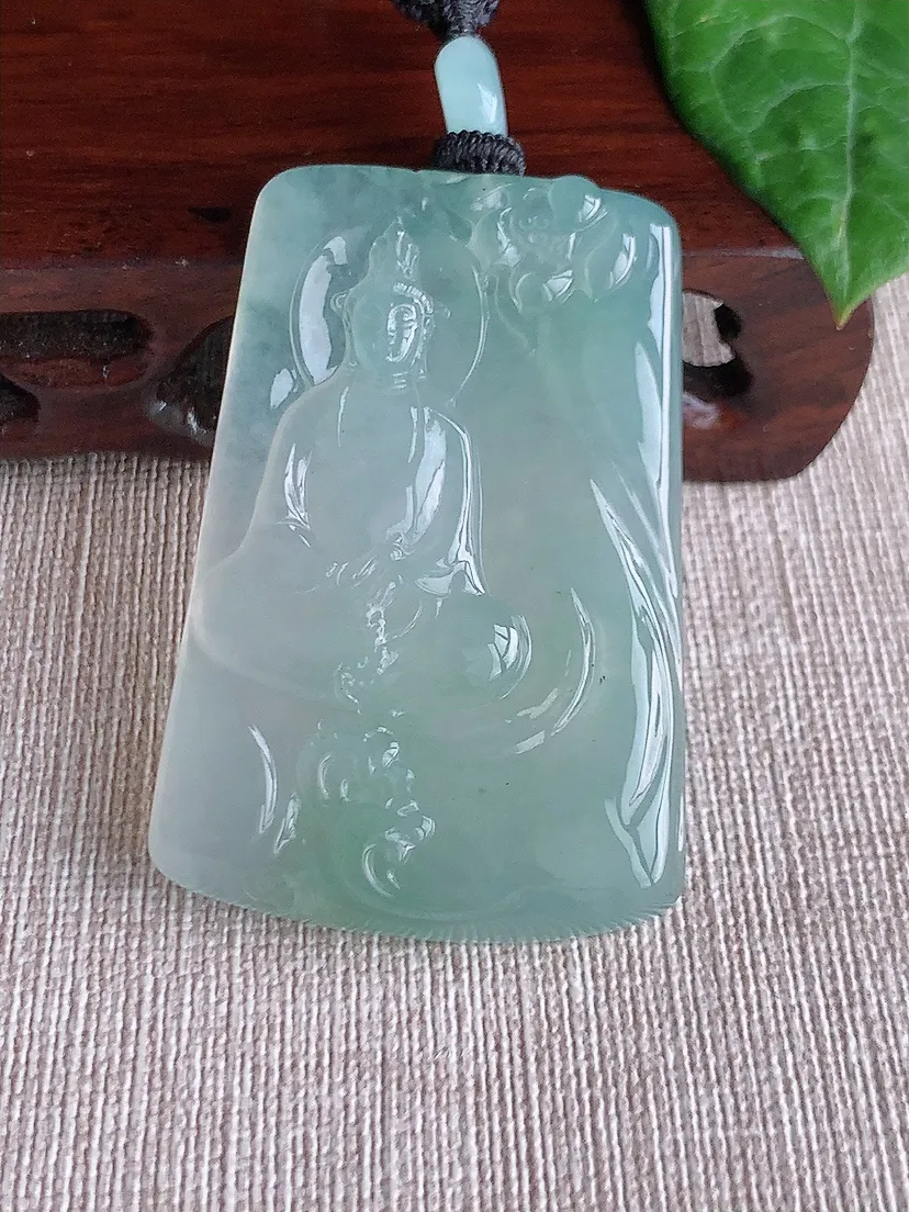 天然A货翡翠晴水观音吊坠尺寸54.7×36.6×6m量32.48g 0506