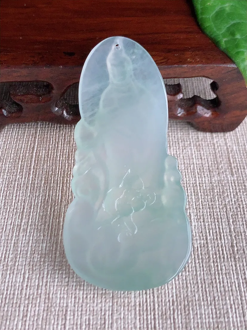 天然A货翡翠晴水普贤菩萨吊坠尺寸61.7×29.4×5.4m量16.40g 0506