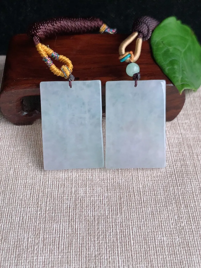 天然A货翡翠白月光双喜牌吊坠一对尺寸37.7×26.2×4.2m量31.23g 0507