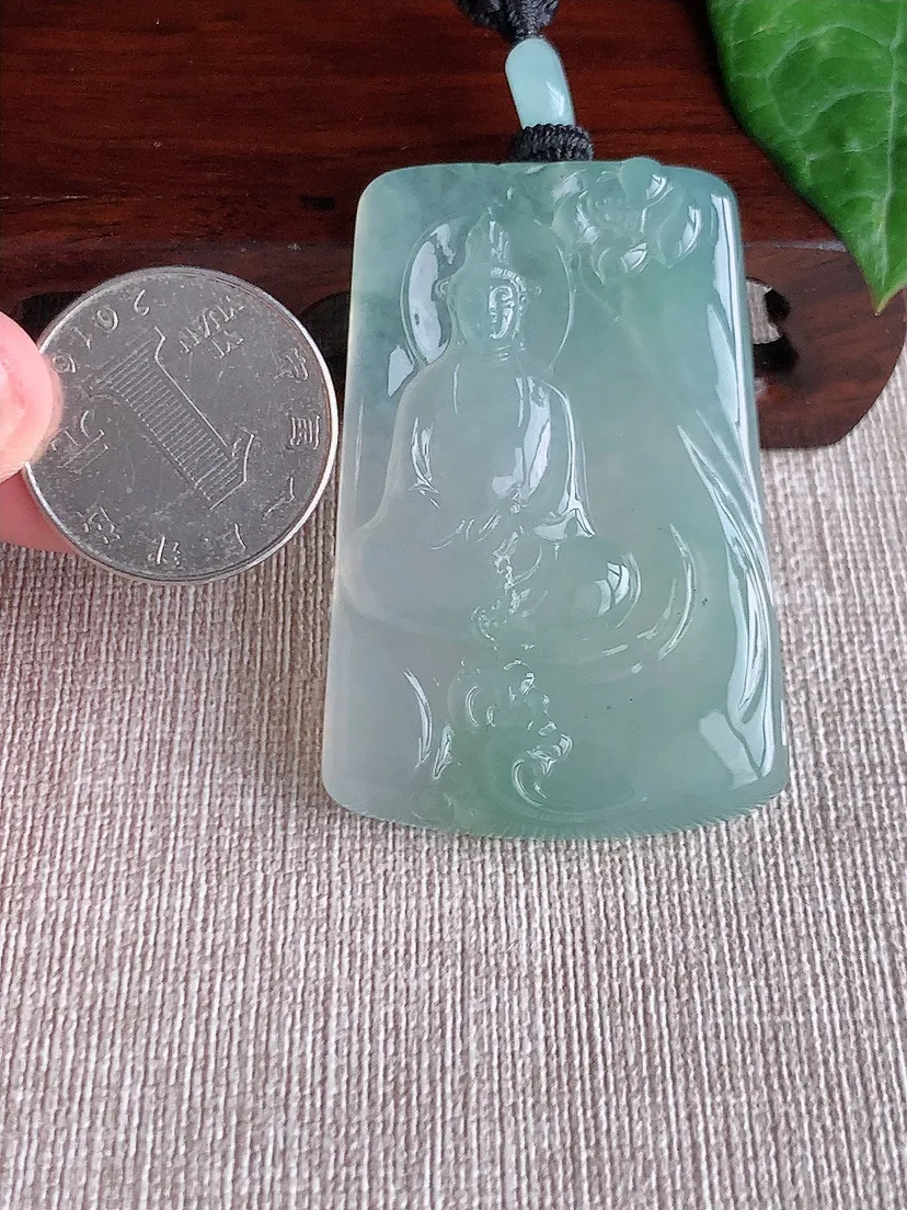 天然A货翡翠晴水观音吊坠尺寸54.7×36.6×6m量32.48g 0506
