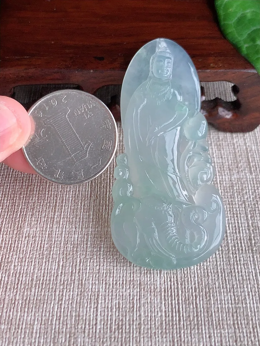 天然A货翡翠晴水普贤菩萨吊坠尺寸61.7×29.4×5.4m量16.40g 0506