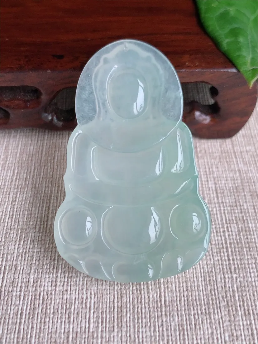 天然A货翡翠晴水正装观音吊坠尺寸54.2×34×5.2m量17.46g 0507