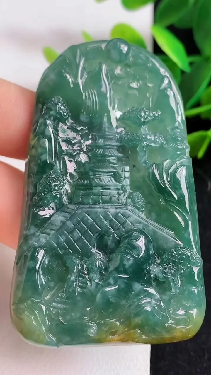 天然A货翡翠蓝水双彩山水牌吊坠，尺寸65.3-39.8-6.3，重:31.05g
5月9日