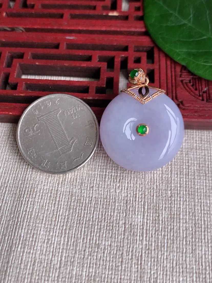 天然A货翡翠18K紫罗兰平安扣吊坠尺寸31×24.3×11.3m量15.65g 0507