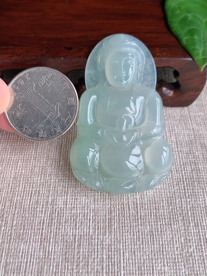 天然A货翡翠晴水正装观音吊坠尺寸54.2×34×5.2m量17.46g 0507
