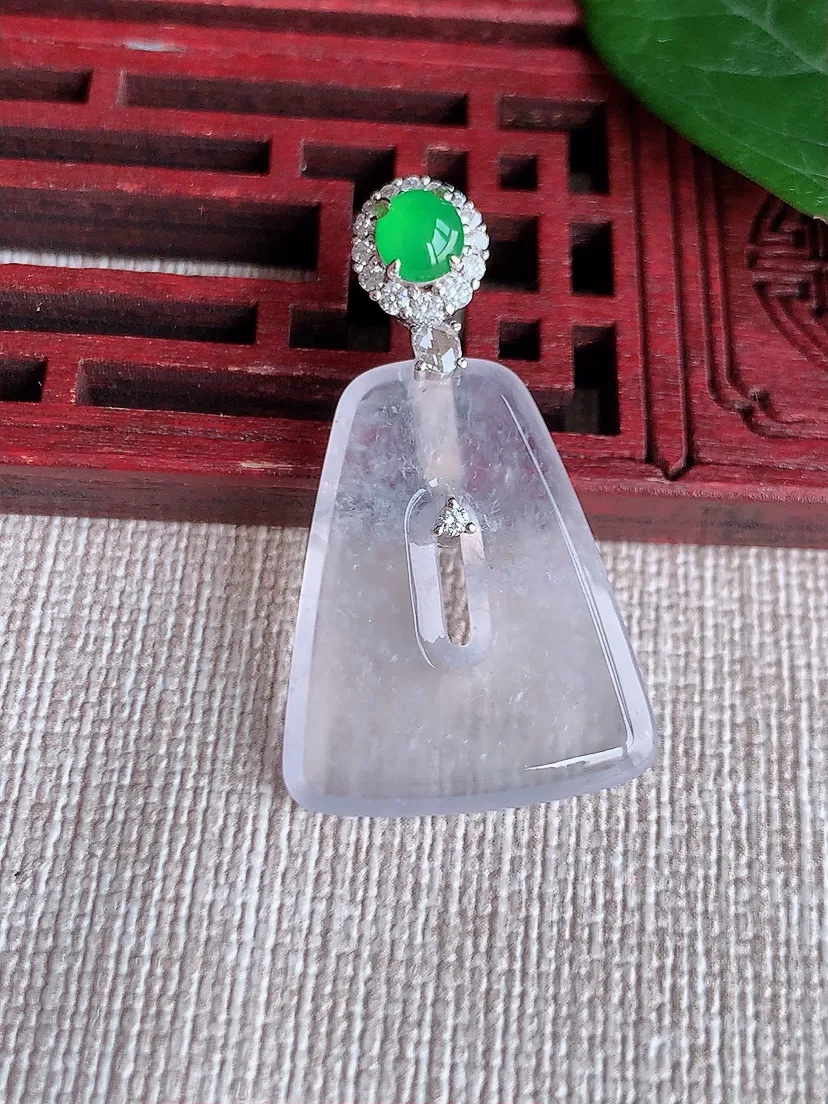 天然A货翡翠18K金伴白月光平安环吊坠尺寸34.5×24×20×3m量4.67g 0508