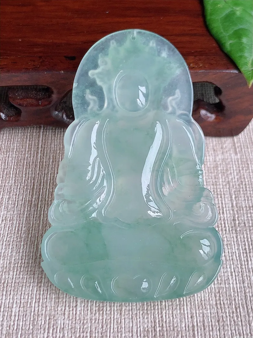 天然A货翡翠晴水大度母观音吊坠尺寸65.7×41.5×5.7m量26.77g 0508