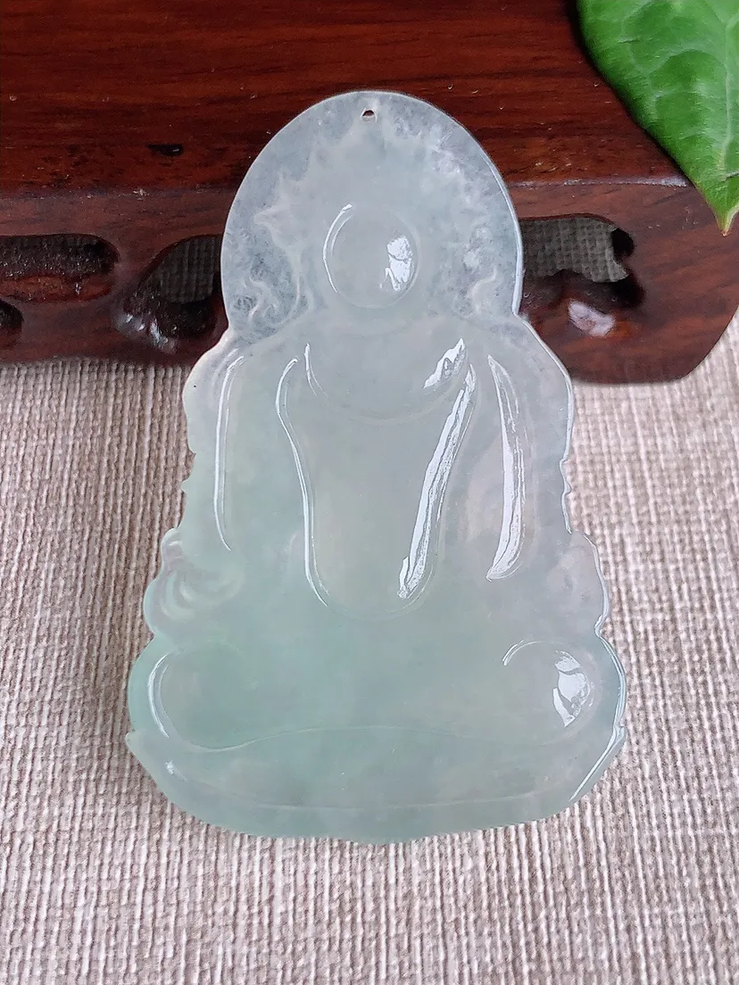 天然A货翡翠晴水度母观音吊坠尺寸59×37.6×4.8m量17.70g 0509