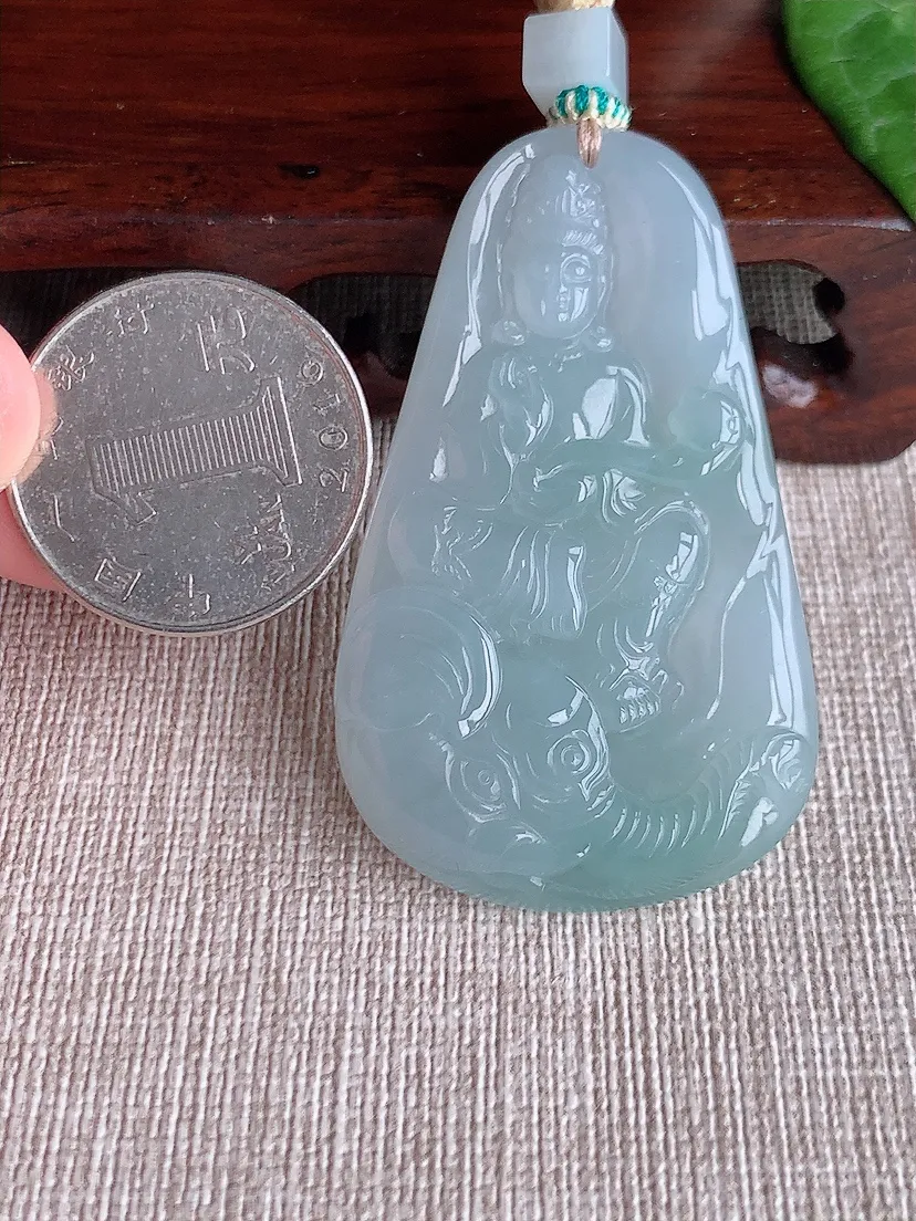 天然A货翡翠晴底普贤菩萨吊坠尺寸52.2×32×7m量27.40g 0509