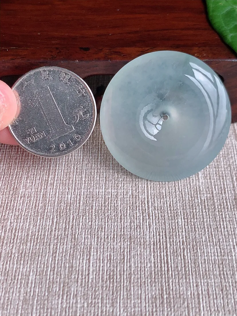 天然A货翡翠白月光大平安扣吊坠尺寸36×7.4m量19.45g 0508