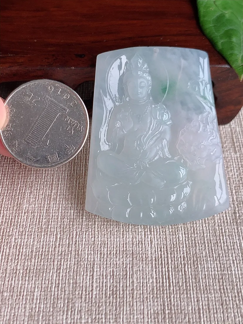 天然A货翡翠飘花文殊菩萨吊坠尺寸50×39.4×6m量26.46g 0509