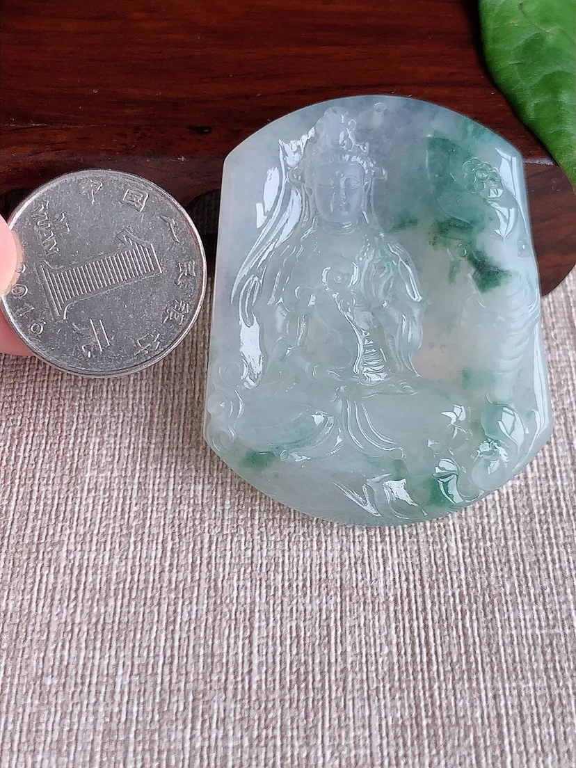 天然A货翡翠飘花普贤菩萨吊坠尺寸51.3×41×6m量28.00g 0509