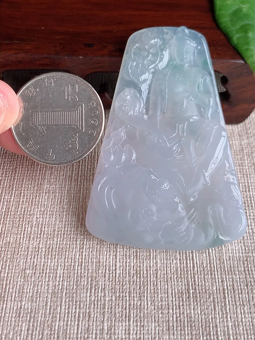 天然A货翡翠飘花普贤菩萨吊坠尺寸60.7×41×6m量30.90g 0509