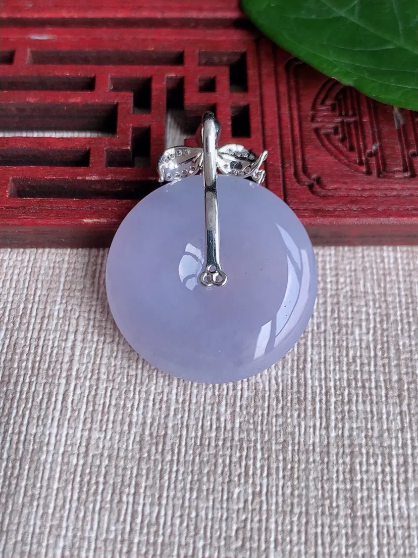 天然A货翡翠18K金伴紫罗兰平安扣吊坠尺寸32.6×25×5.4m量8.36g 0508