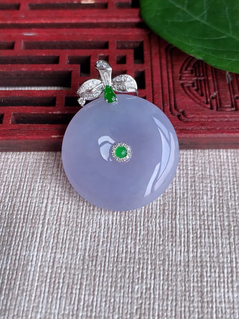 天然A货翡翠18K金伴紫罗兰平安扣吊坠尺寸32.6×25×5.4m量8.36g 0508