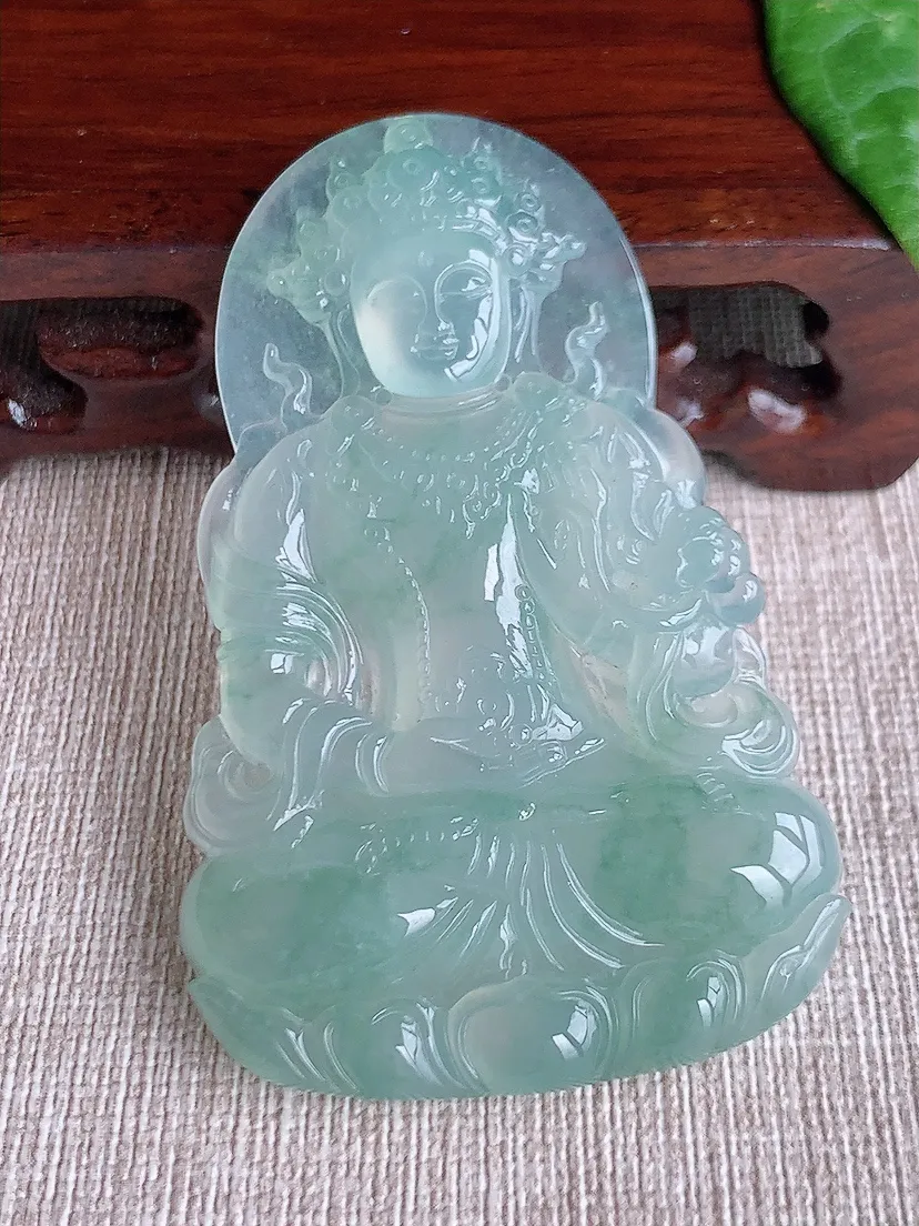 天然A货翡翠晴水大度母观音吊坠尺寸65.7×41.5×5.7m量26.77g 0508