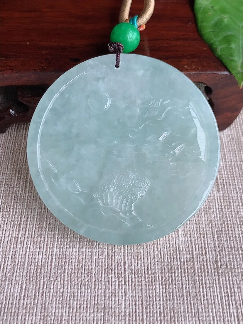 天然A货翡翠种晴底意境山水牌吊坠尺寸50.6×6m量35.31g 0511