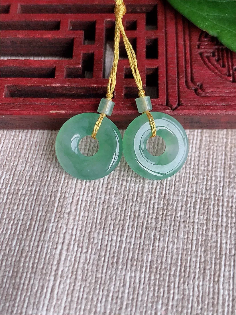 天然A货翡翠晴水平安环吊坠一对尺寸12.7×2.4m量1.82g 0511