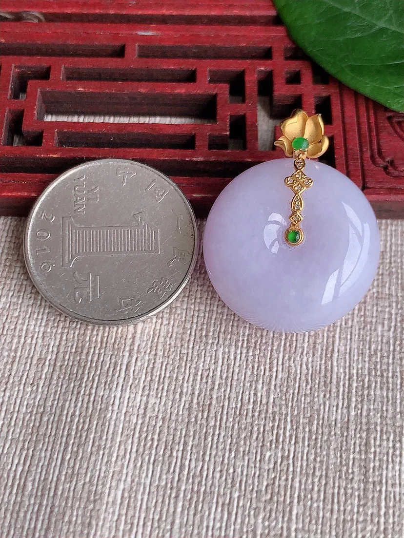 天然A货翡翠18K紫罗兰平安扣吊坠尺寸30.7×24.2×12.5m量16.44g 0511