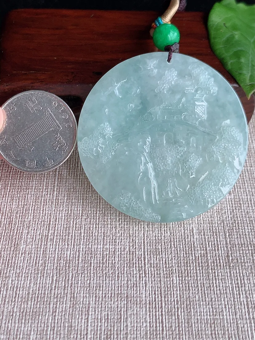 天然A货翡翠种晴底意境山水牌吊坠尺寸50.6×6m量35.31g 0511