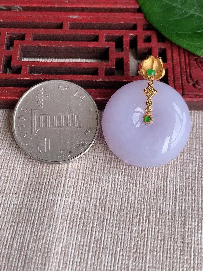 天然A货翡翠18K紫罗兰平安扣吊坠尺寸30.7×24.2×12.5m量16.44g 0511