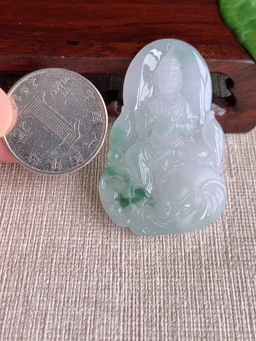 天然A货翡翠飘花一刀切普贤菩萨吊坠尺寸45.7×29×5.6m量14.30g 0511