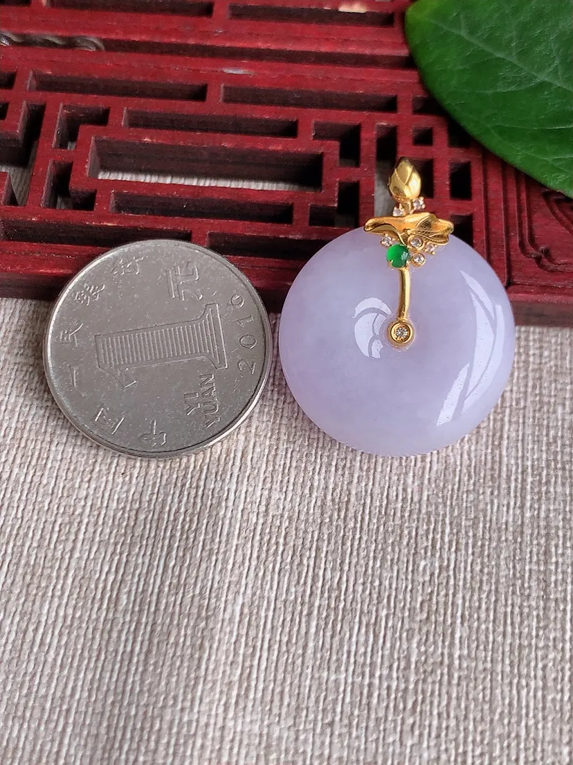 天然A货翡翠18K平安扣吊坠尺寸31.8×25.3×9.2m量13.16g 0511